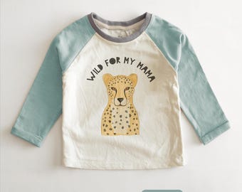 Wild for My Mama Toddler Raglan - Cheetah Mother's Day Toddler Boy Long Sleeve Shirt - Boy Mother's Day Toddler Tee