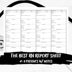 Med Surg/PCU Nurse Report Sheet, Handoff Report, Clinical Report, Nurse Brain, 4-8 Patients Per Page, Digital Download