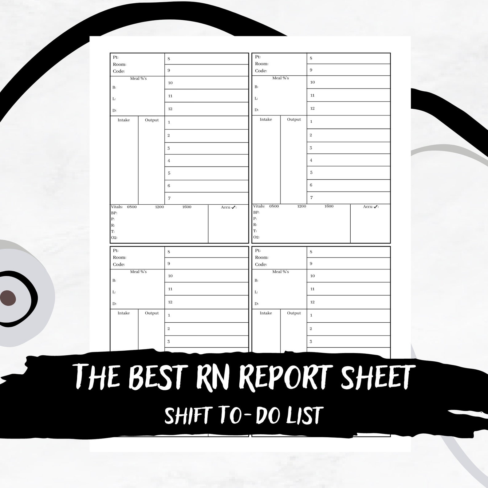 Nurse Shift Task List, Nurse Todo List, Shift Organizer, Pcu, Icu, Med