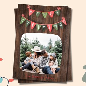 Biglietto di Natale per famiglie / Biglietto di Natale modificabile / Personalizzato / Cartolina di Natale stampabile / Cartolina di Natale fotografica / Rustico / Legno / Semplice