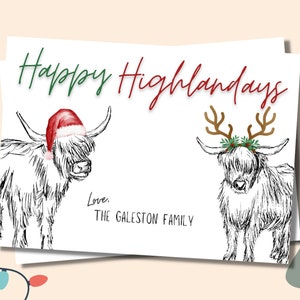 Cartão de Natal da vaca | Cartão de Natal editável | Personalizado | Cartão de Natal imprimível | cartão de Natal da foto | Vacas | Vacas das Terras Altas