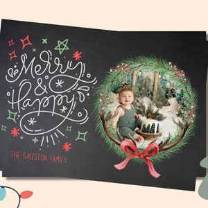 Cartão de Natal | Cartão de Natal editável | Personalizado | Cartão de Natal para impressão | cartão de Natal da foto | Quadro-negro | Minimalista