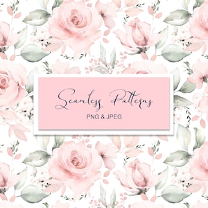 Aquarel bloemen naadloze patronen Roze rozen Boeketten jpeg achtergrond digitale wilde bloemen groene bladeren kruiden