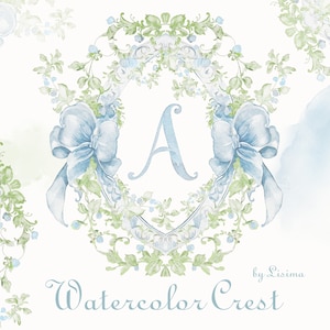 Clipart aquarelle écusson, chambre de bébé, garçon DIY numérique papier cadres baby shower bleu, faire-part