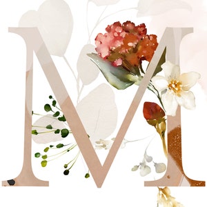 Watercolor Floral Alphabet With Pink Roses Wildflower Numbers With ...
