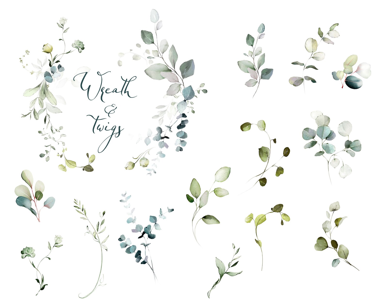 Watercolor Eucalyptus Greenery Bouquets PNG Clipart Set, Wedding ...