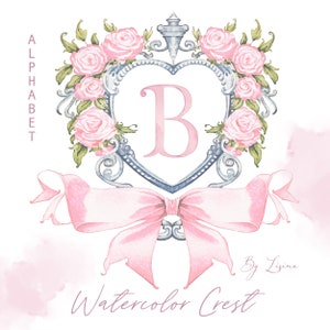 Emblème aquarelle Baby shower mariage Couronne rose et petites fleurs alphabet Grand millénaire délicat bricolage papier numérique cadres alphabet Clipart