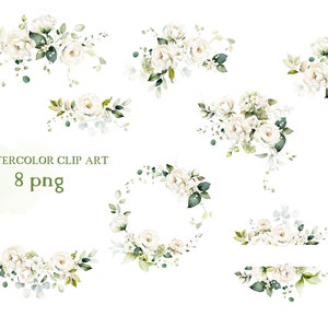 Watercolor Flower White Cream Roses Floral Garden Bouquets PNG Clipart ...