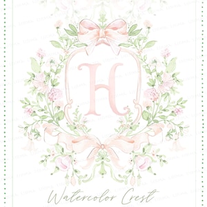 Escudo de acuarela Baby shower boda Lazo de flores pequeñas rosas Gran milenario delicado DIY Papel digital Marcos alfabeto Clipart, guardería