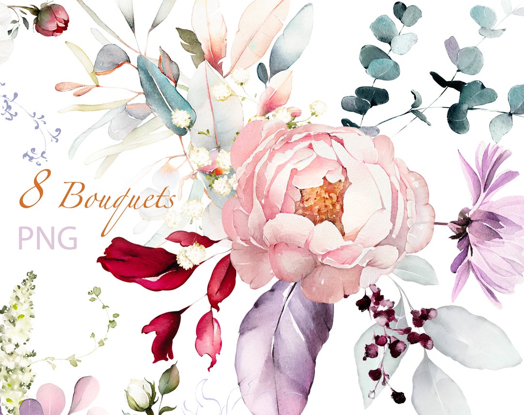 Watercolor Flower White Cream Roses, Pink Floral Garden Elements PNG ...