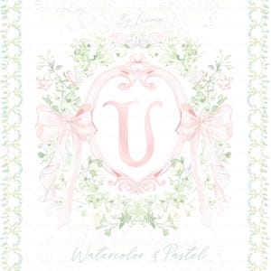 Aquarell Wappen Baby dusche Hochzeit Rosa kleine Blumen Bogen Grand Millennial zart DIY Digital Papierrahmen Alphabet Clipart, Kinderzimmer
