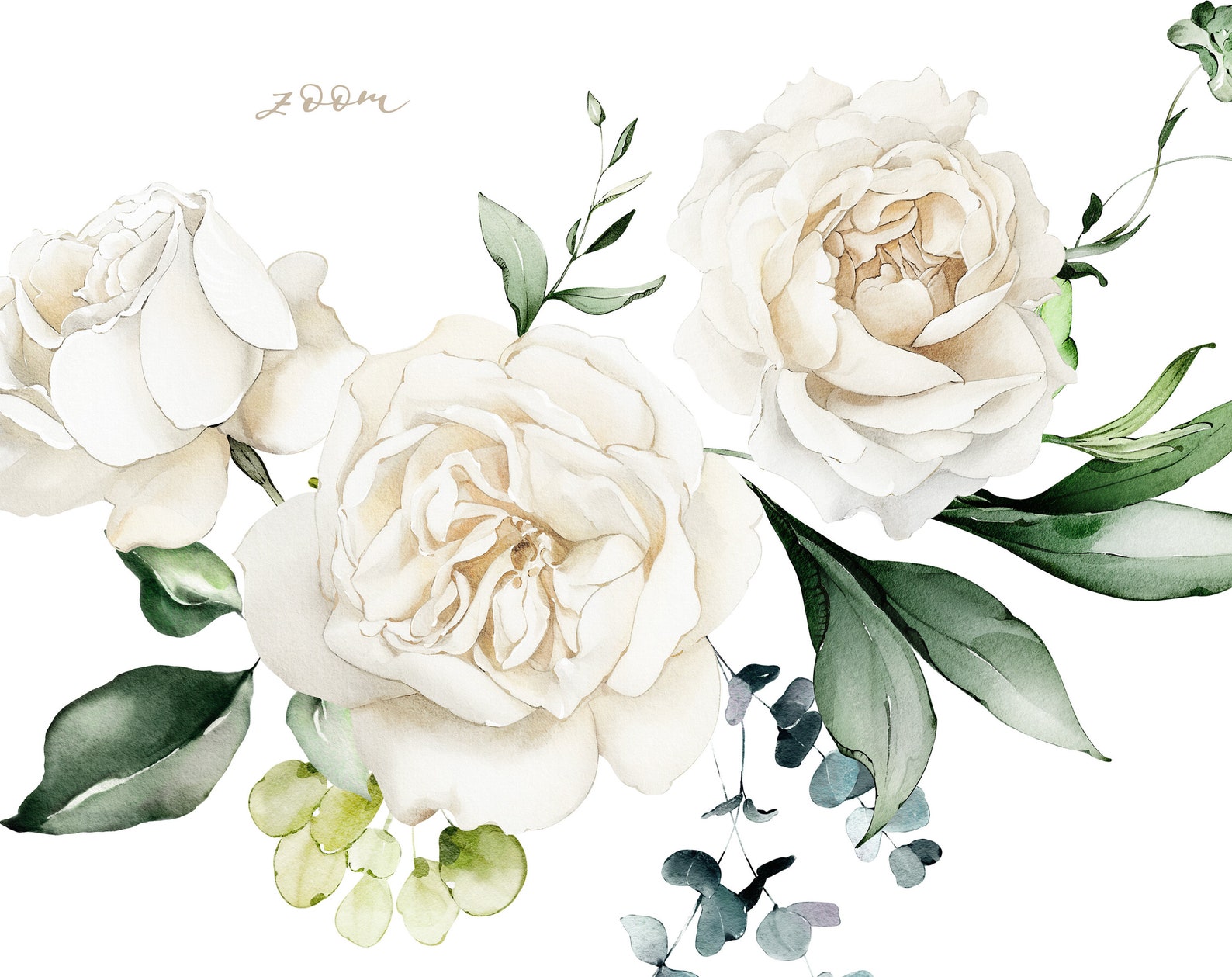 Watercolor Flower White Cream Roses Floral Garden Bouquets PNG Clipart ...