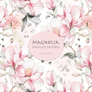 Magnolia lindo patrón sin costuras, acuarela rosa, Lisima
