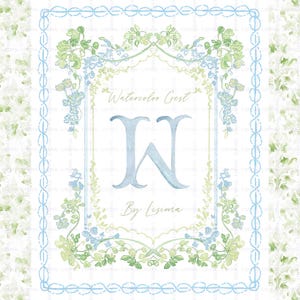 Aquarel botanische frames, bruiloft blauwe vintage, Grand Millennial delicate kwekerij DIY digitaal papier, groen, kuif Clipart, handgetekende