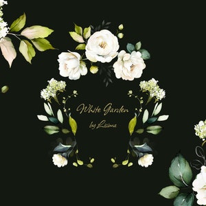Watercolor Flower White Cream Roses Floral Garden Bouquets, Frames PNG ...
