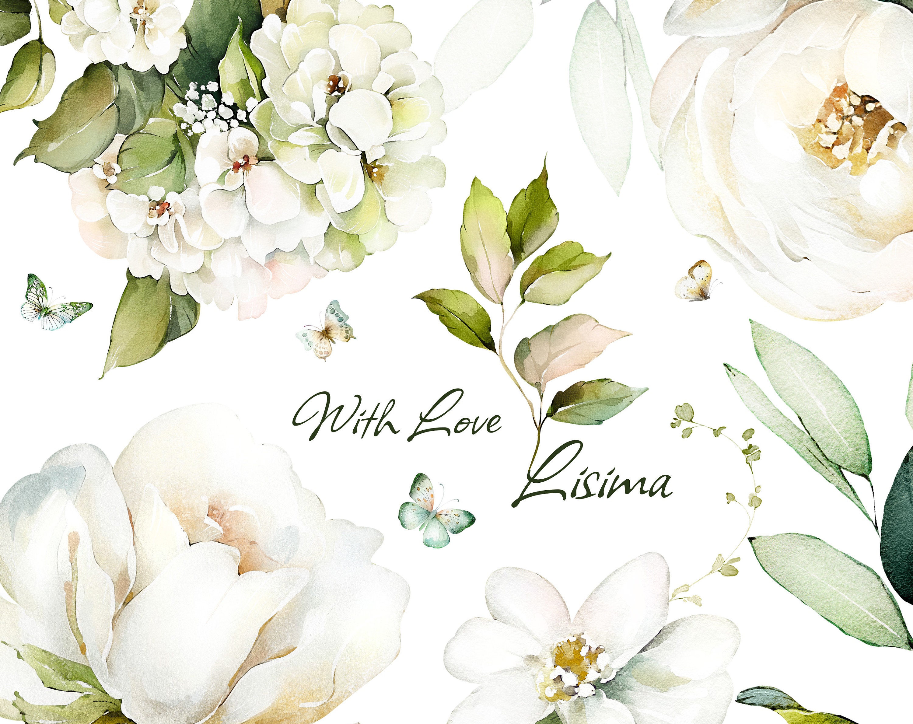 Watercolor Flower White Cream Roses Floral Garden Bouquets PNG Clipart ...