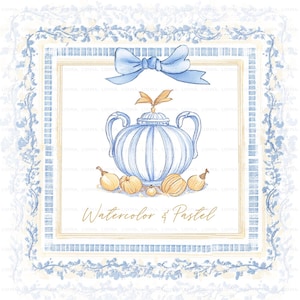 Wasserfarben Bilderrahmen, Herbst, blau, kleine Blumen Schleife Grand zart Millennial DIY Digital Papierrahmen Alphabet Kinderzimmer Clipart