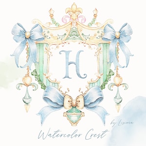 Clipart aquarelle écusson, chambre de bébé, garçon DIY numérique papier cadres baby shower bleu, faire-part
