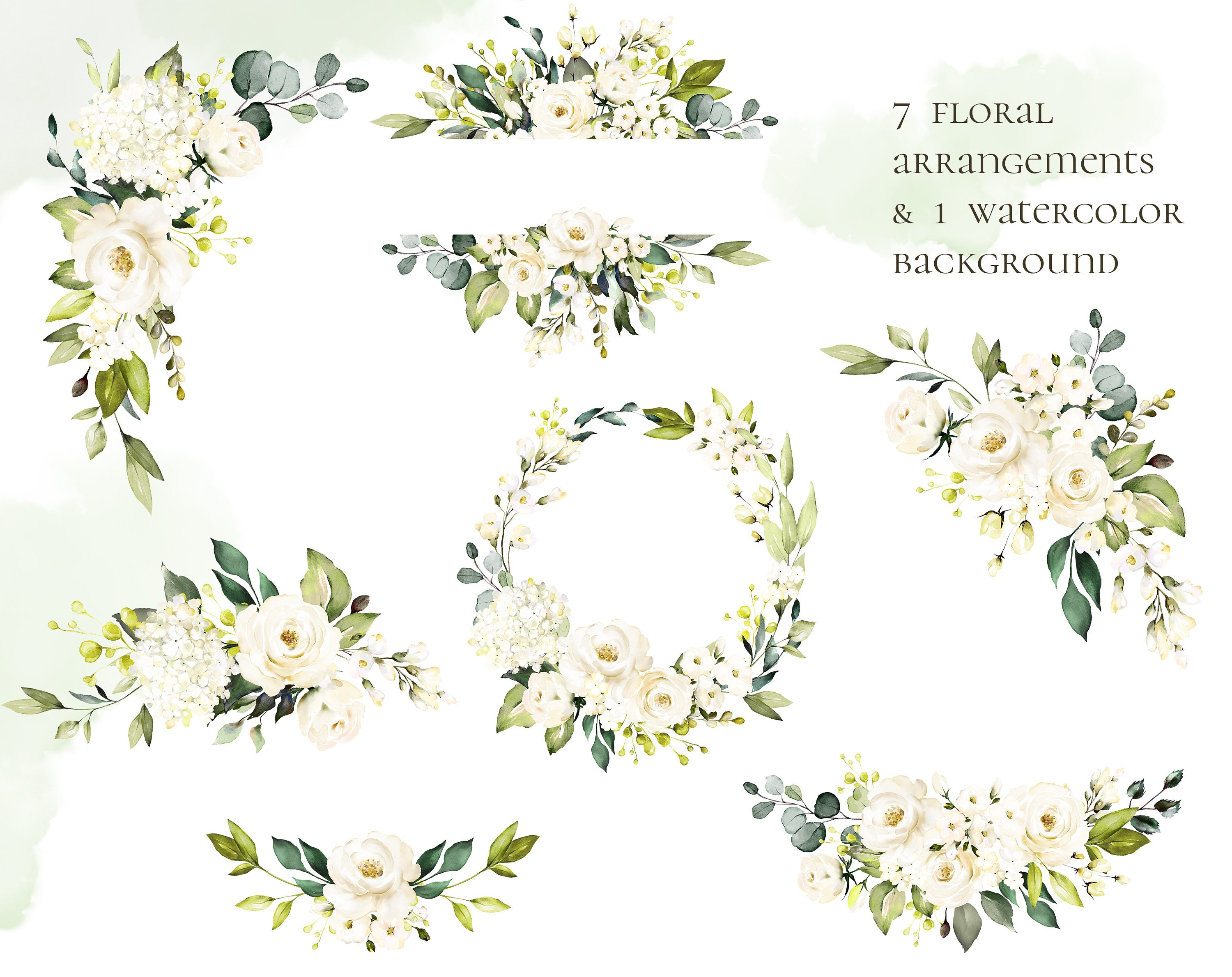 Watercolor Flower White Cream Roses Floral Garden Bouquets PNG Clipart ...