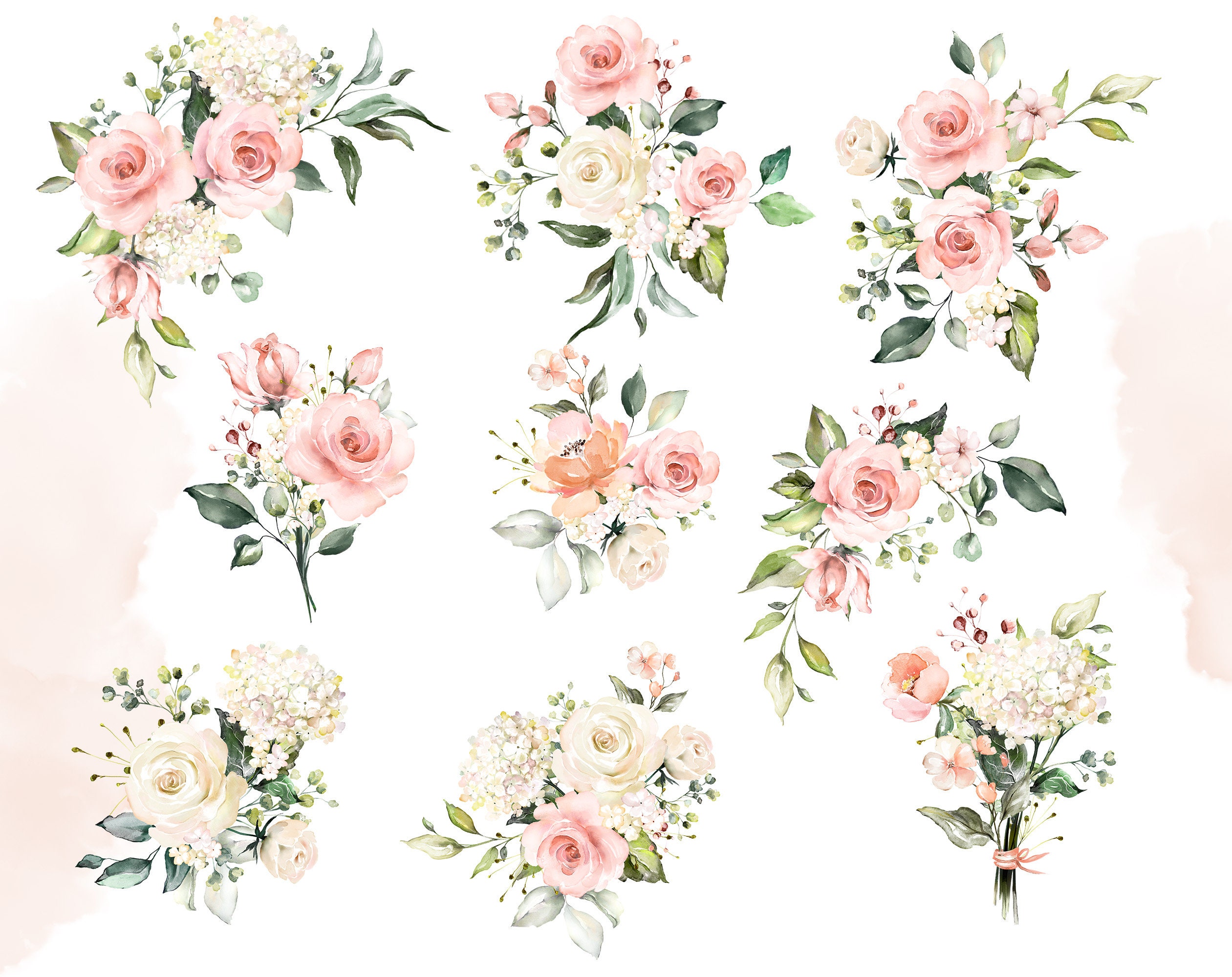 Watercolor Pink Roses, Bouquets PNG Clipart, Wedding, Digital Flowers ...