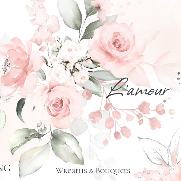 Fiore dell'acquerello Rose rosa giardino floreale Mazzi PNG Clipart, matrimonio fiore selvatico digitale foglie verdi erbe Lisima