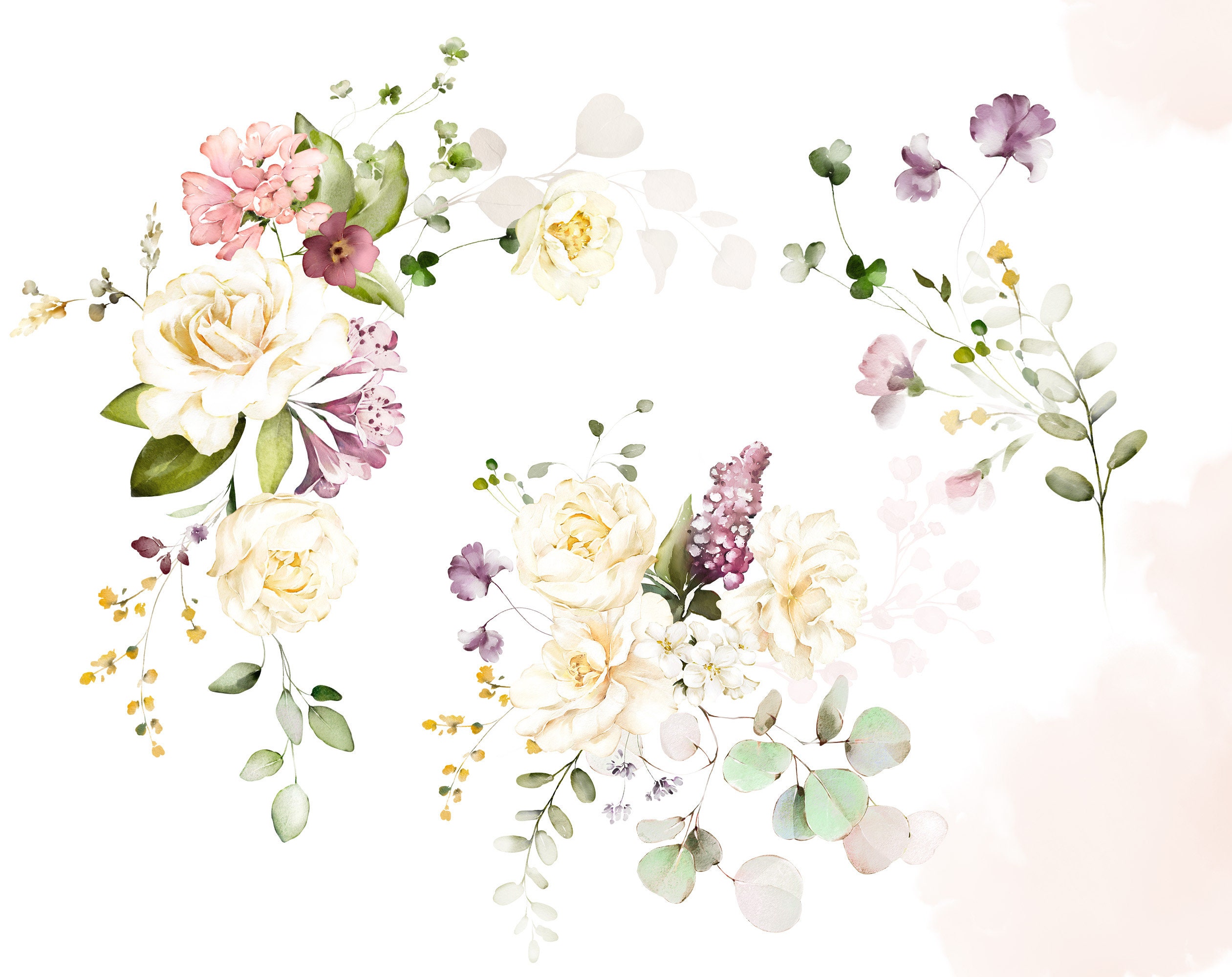 Watercolor Flower White Roses Floral Garden Bouquets PNG - Etsy