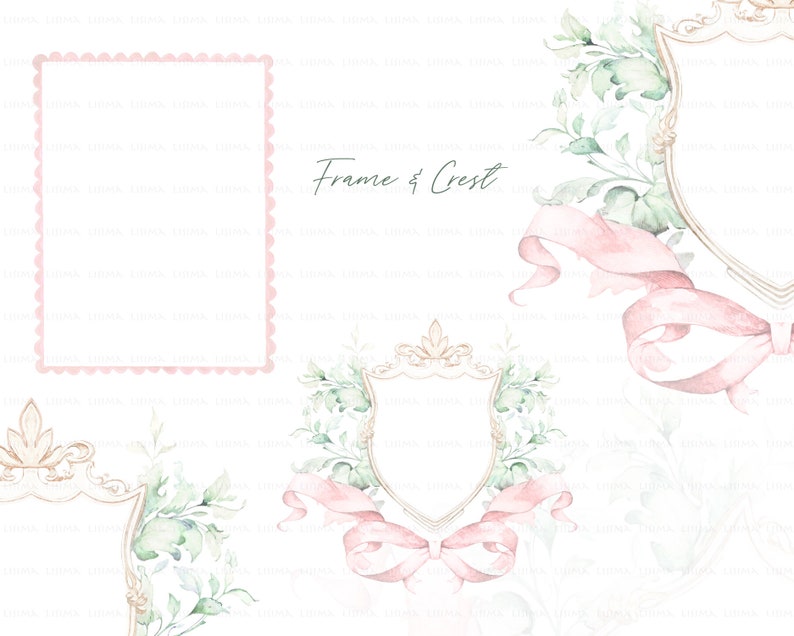 Watercolor Crest Baby Shower Wedding Pink Little Flowers Bow Grand ...