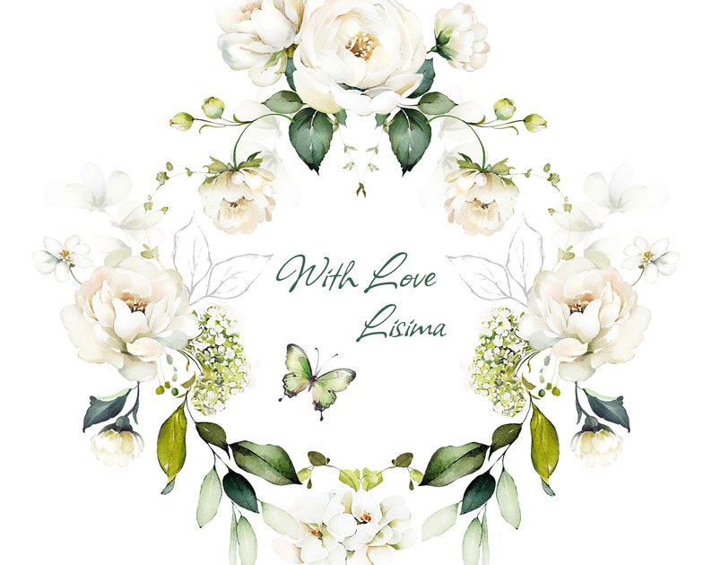 Watercolor Flower White Cream Roses Floral Garden Bouquets, Frames PNG ...