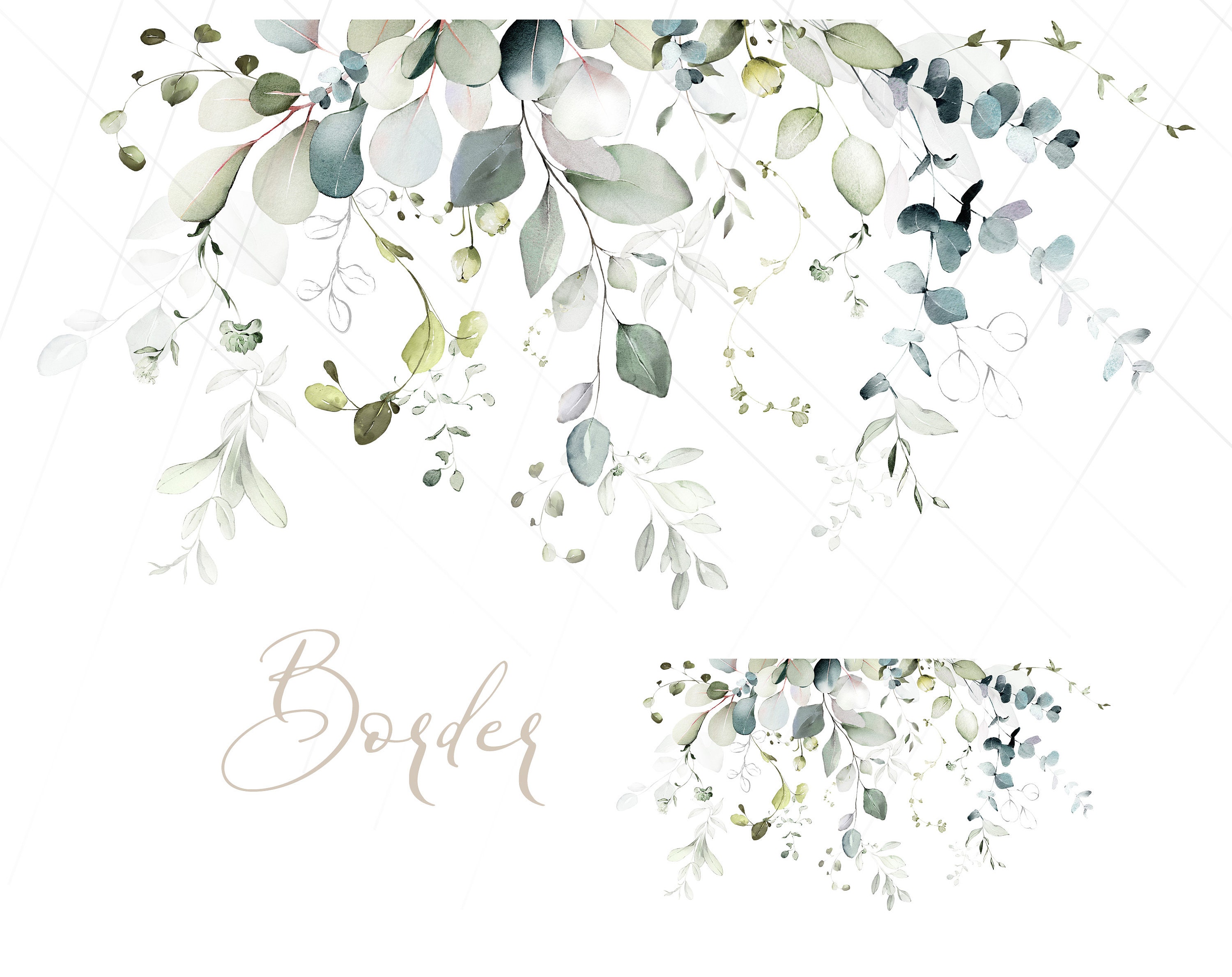 Watercolor Eucalyptus Greenery Bouquets PNG Clipart Set, Wedding ...
