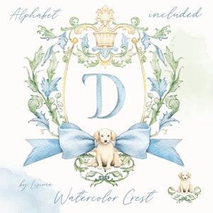 Aquarelle clipart Crest, Nursery, Boy DIY Digital paper Frames Baby Shower bleu, invitation