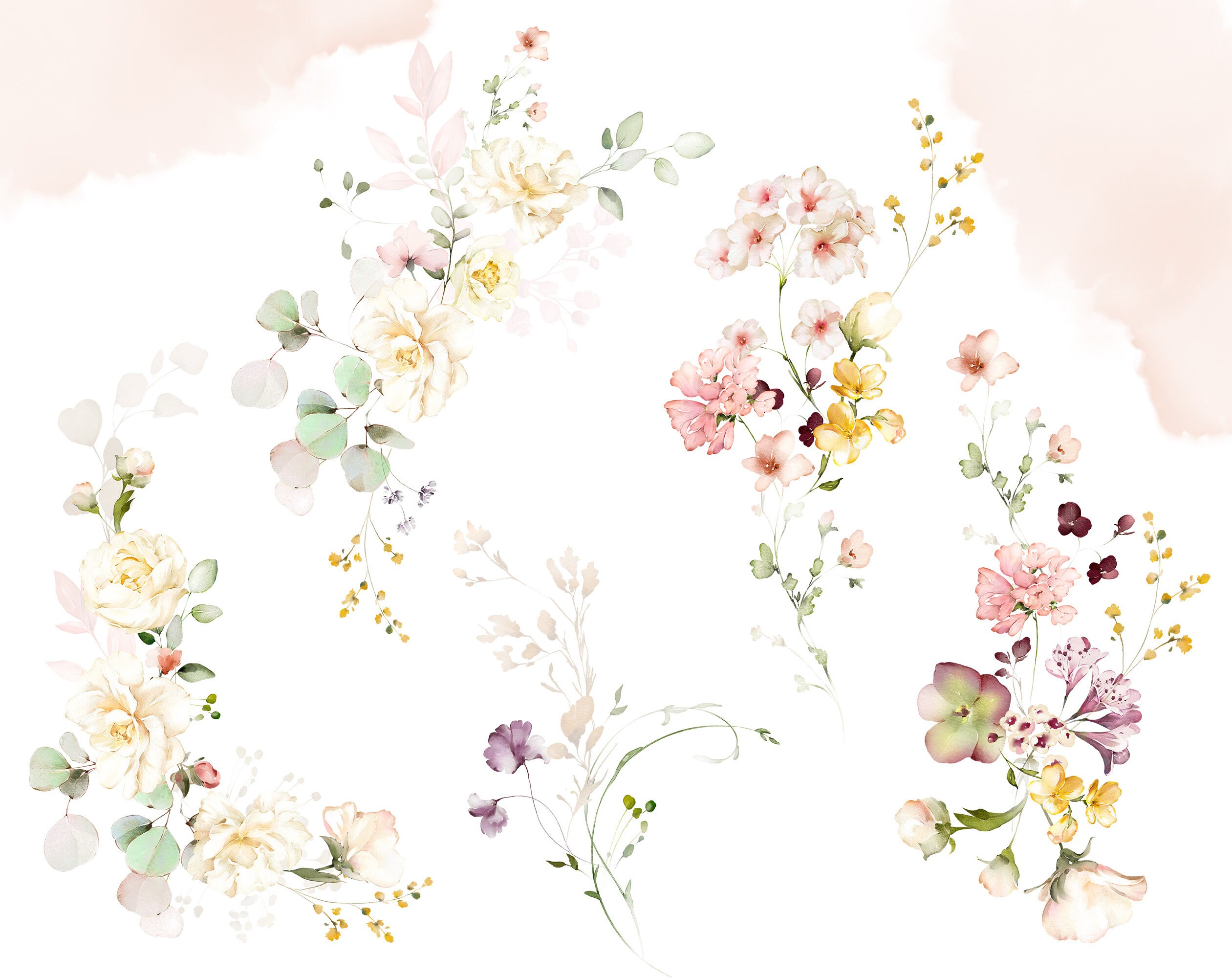 Watercolor Flower White Roses Floral Garden Bouquets PNG - Etsy