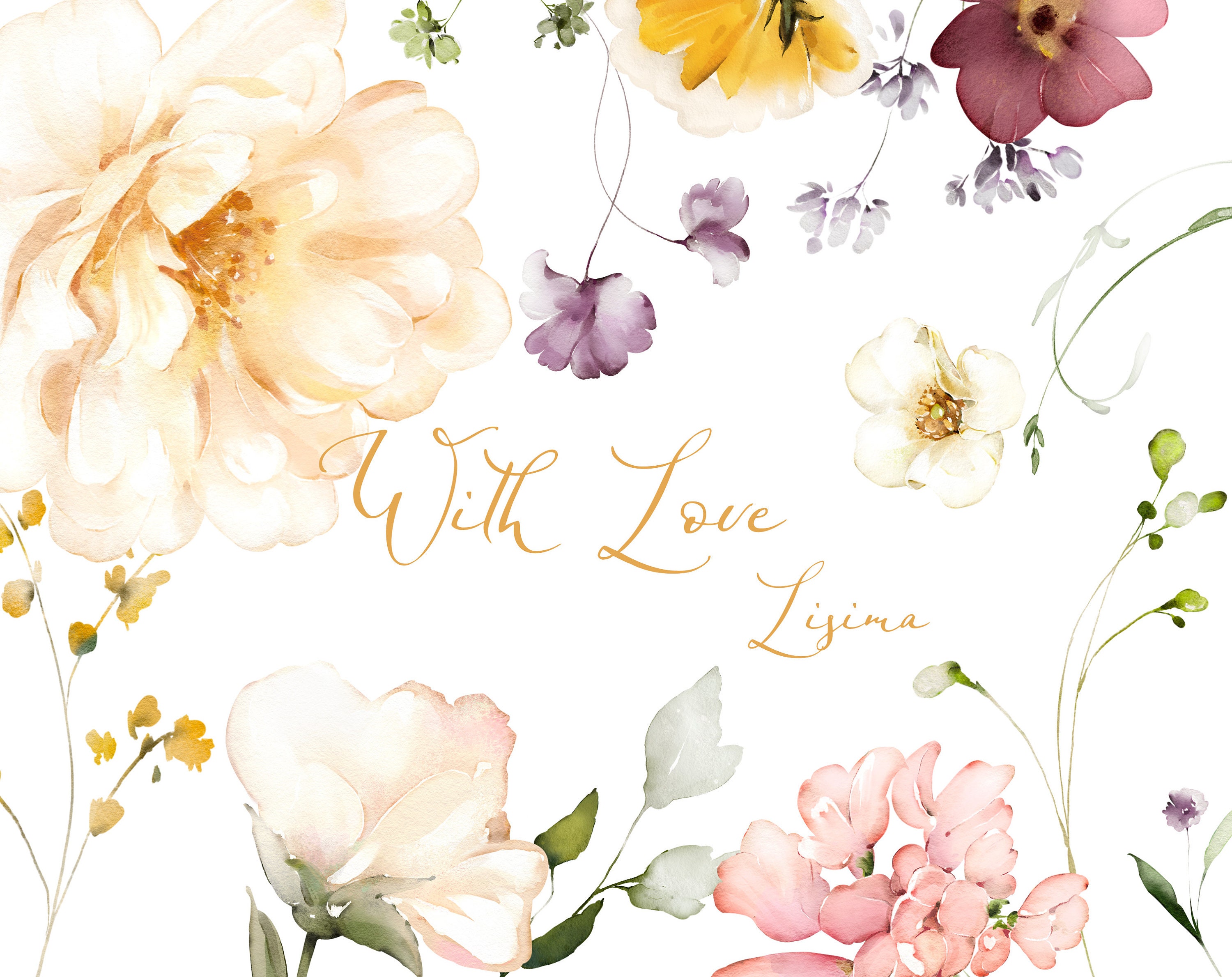 Watercolor Flower White Cream Roses Floral Garden Wild Set PNG Clipart ...