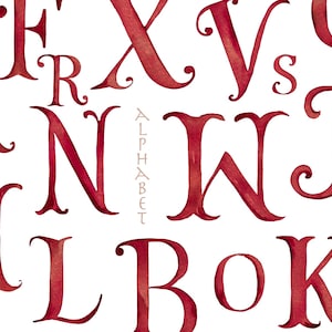 Alphabet aquarelle - png, rouge