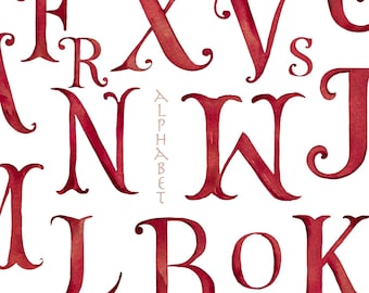 Watercolor Alphabet - png, red
