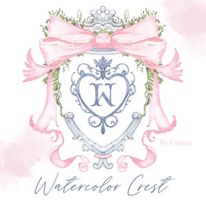 Aquarela, crista, chuveiro bebê, casamento, cor-de-rosa, coroa, e, pequeno, flores, arco, grande, millennial, delicado, diy, digital, papel, quadros, alfabeto Clipart