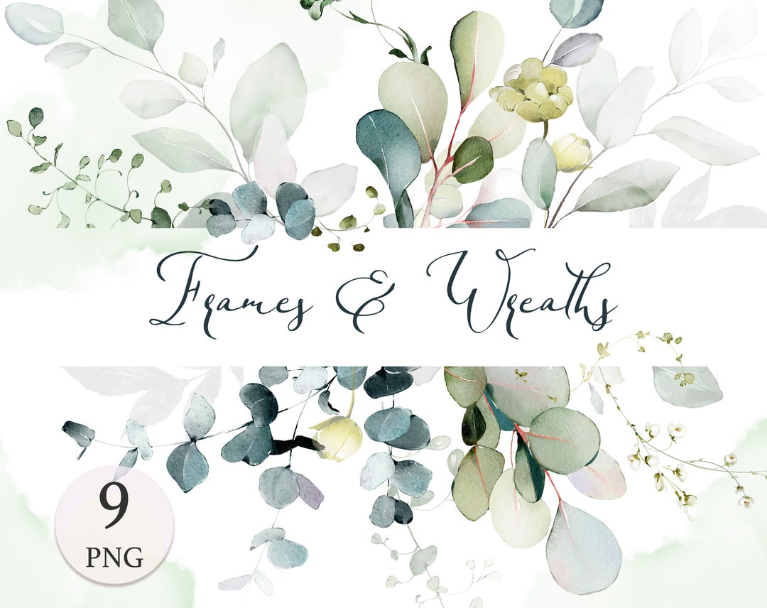 Watercolor Eucalyptus Greenery Bouquets PNG Clipart Set, Wedding ...