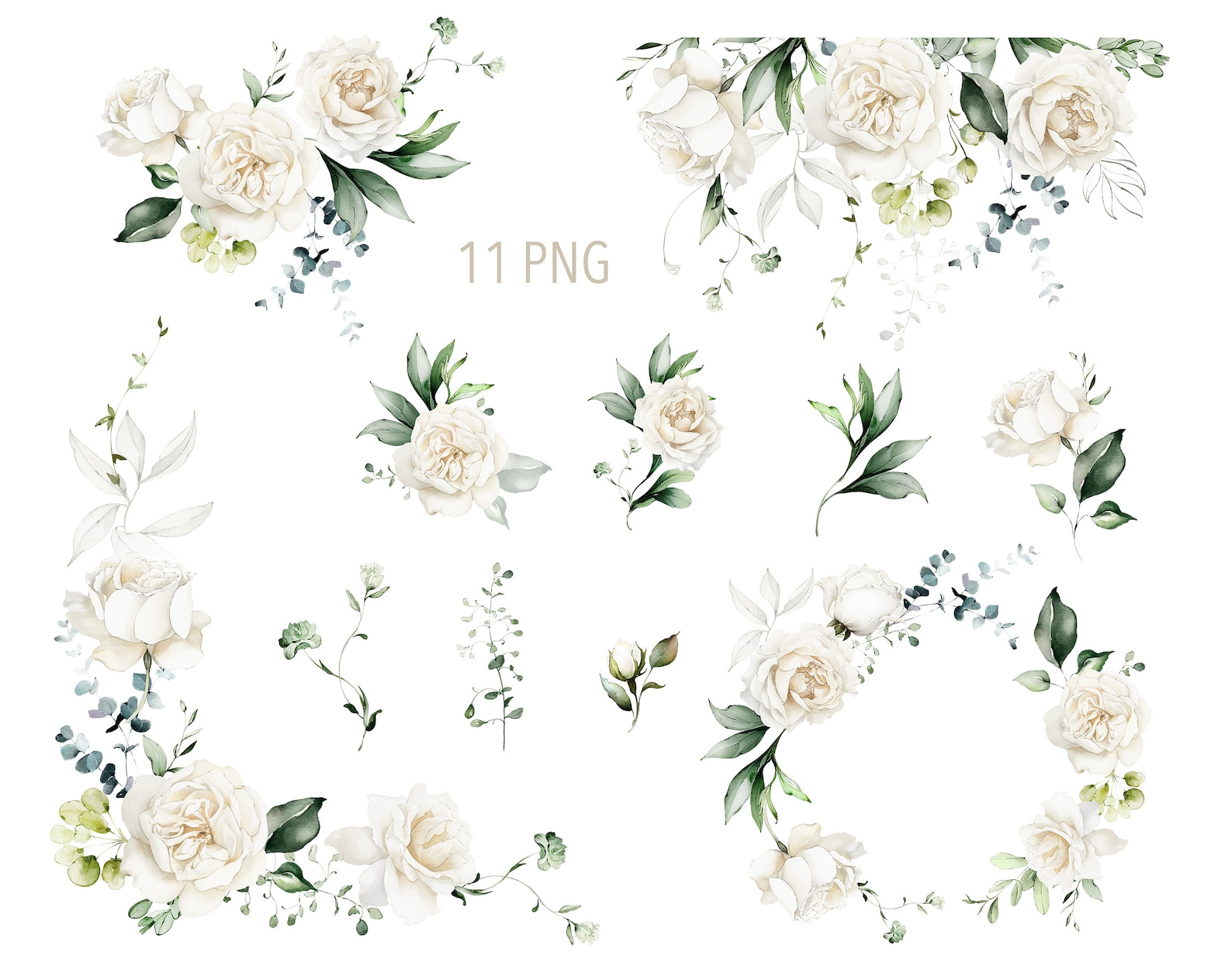 Watercolor Flower White Cream Roses Floral Garden Bouquets PNG Clipart ...