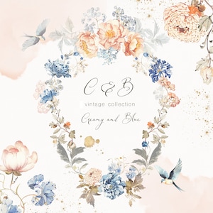 Vintage stijl, bloemen barokke lijsten, boeketten met rozen, clip art png van Lisima, schattige aquarelset