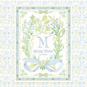 Marcos botánicos de acuarela, boda azul vintage, gran papel digital DIY de guardería delicada milenaria, verde, cresta, dibujado a mano