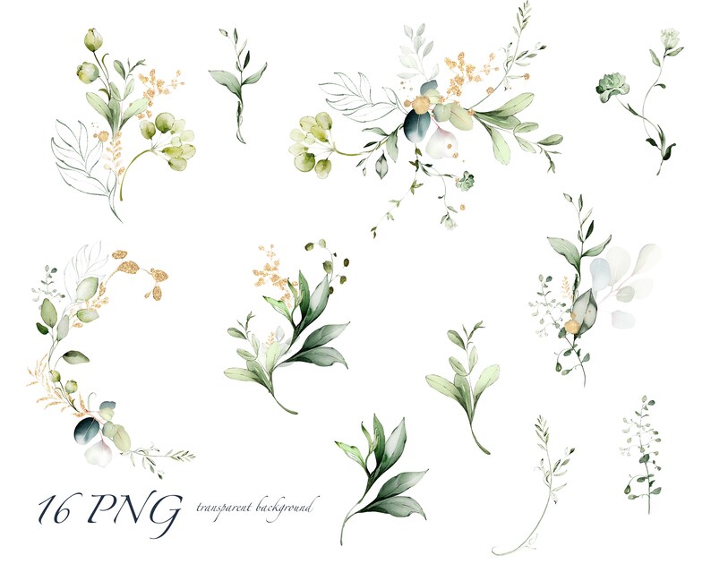 Watercolor Eucalyptus Greenery Bouquets PNG Clipart, Wedding Digital ...