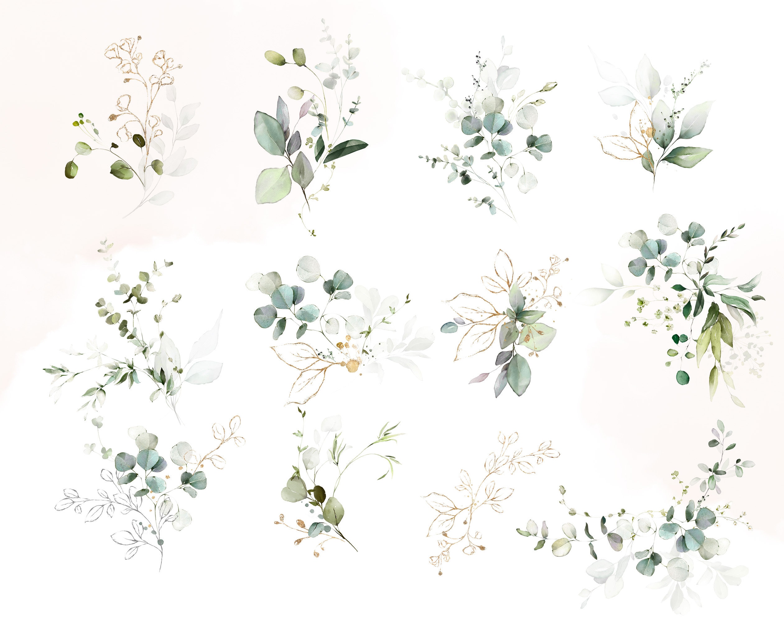 Watercolor Eucalyptus Greenery Bouquets PNG Clipart, Wedding Digital ...