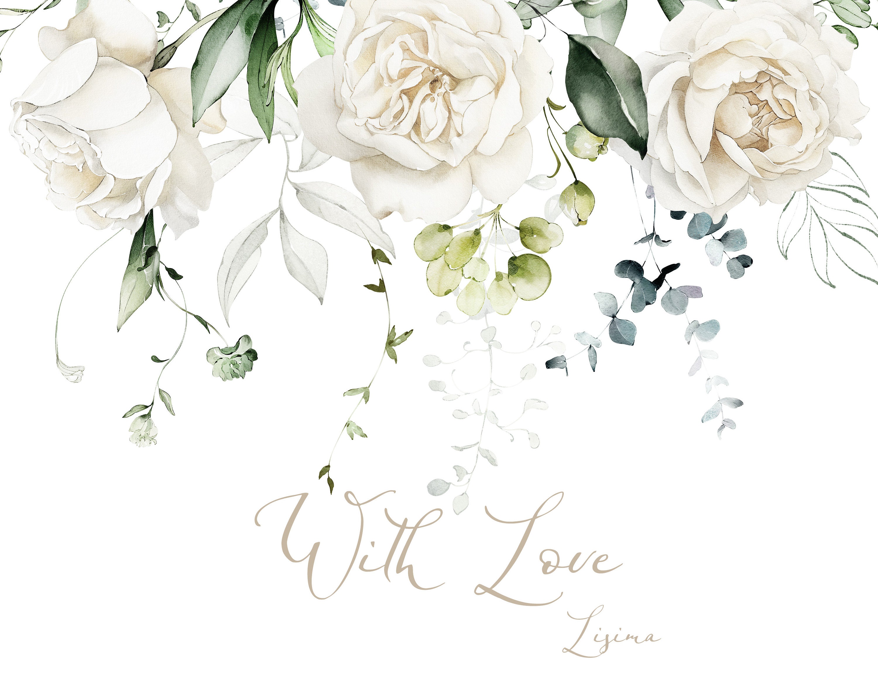 Watercolor Flower White Cream Roses Floral Garden Bouquets PNG Clipart ...