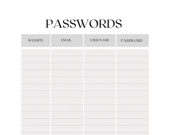Password printable sheet
