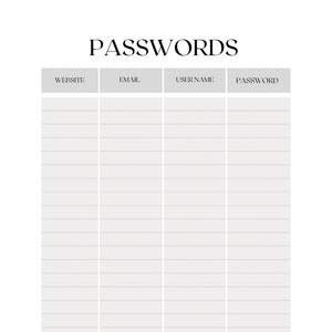 Password printable sheet