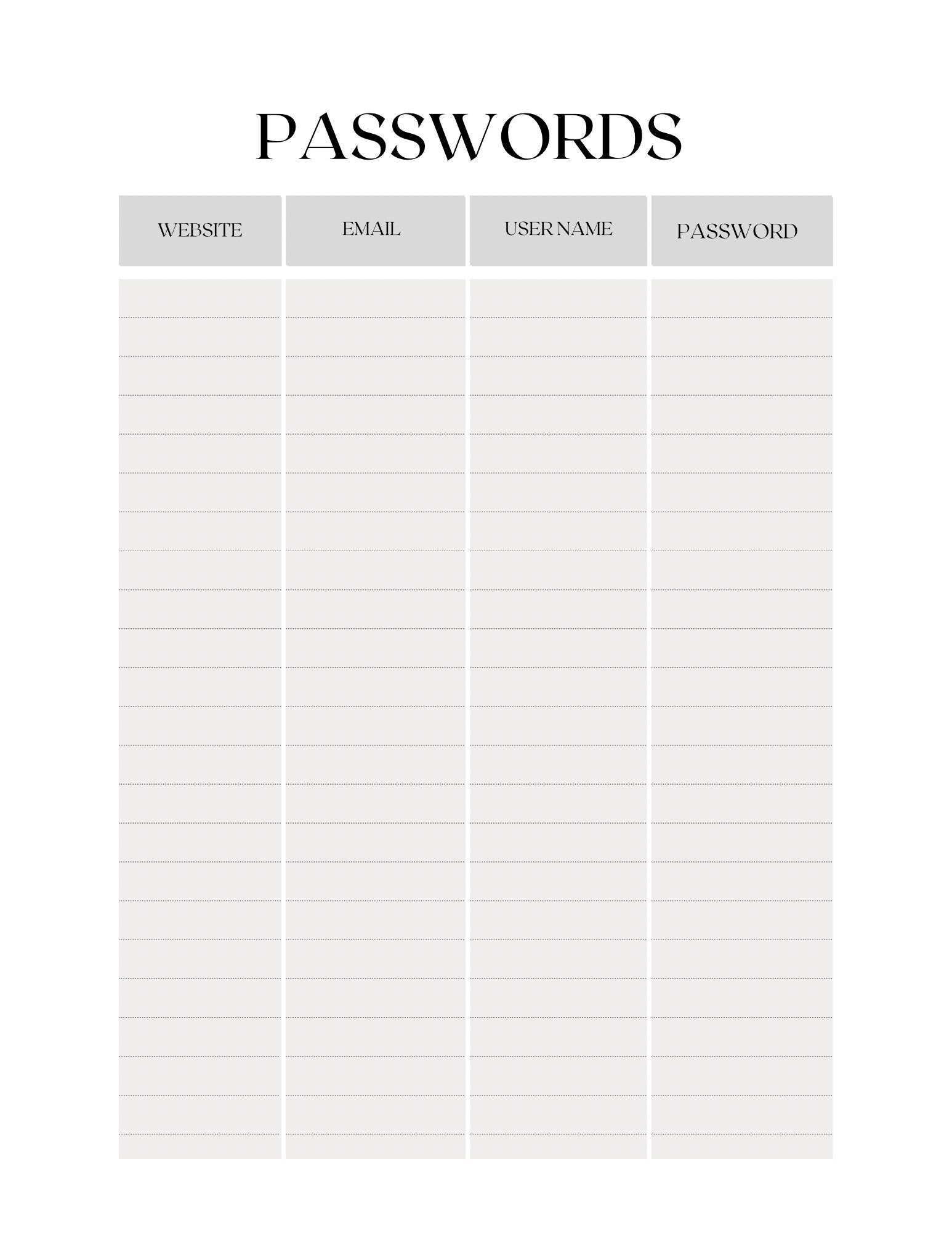 Password Printable Sheet - Etsy