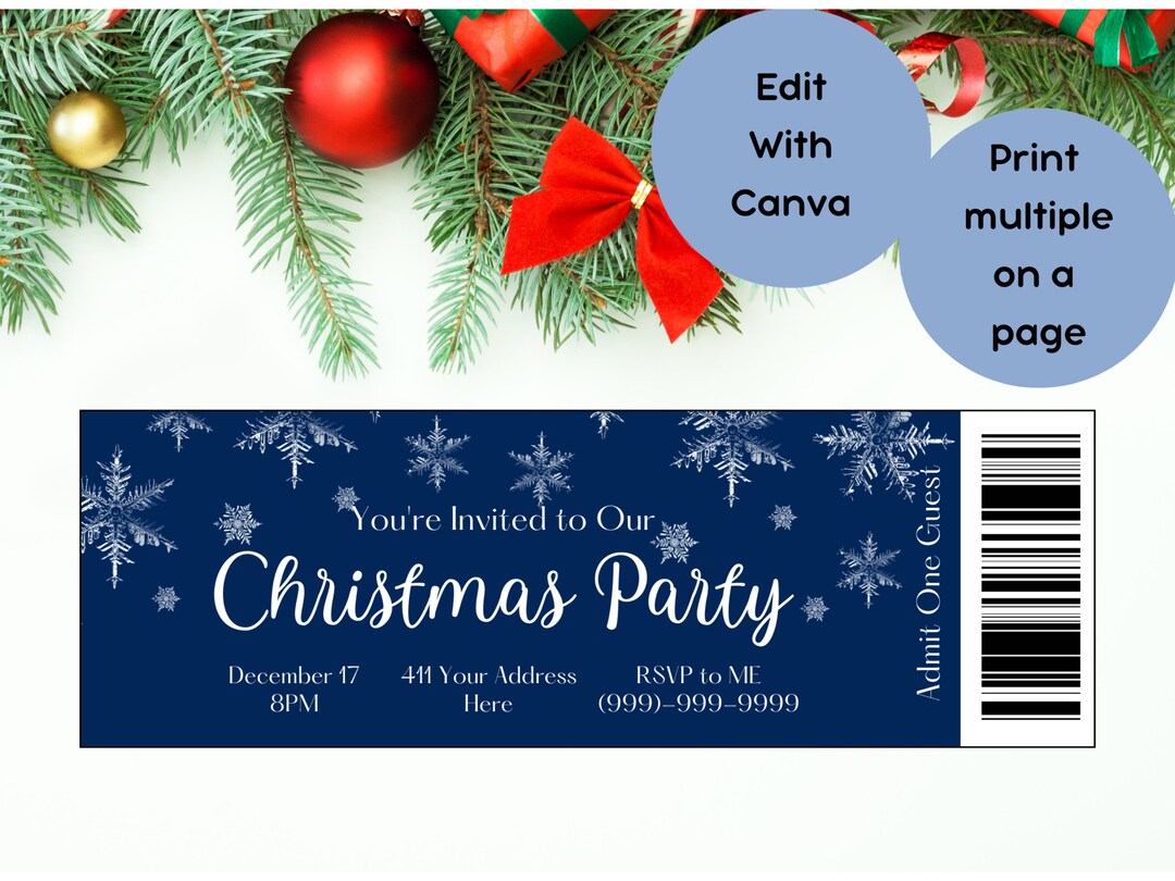 Winter Wonderland Ticket Editable Christmas Party Ticket Etsy
