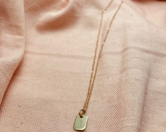 Gold rectangle charm necklace