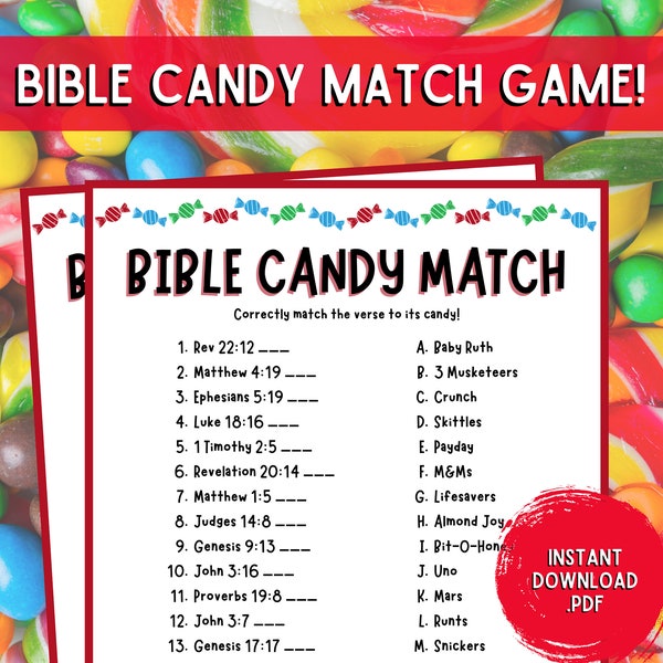 Bible Candy Match Game | Bible Match Party Game | Bible Games for Kids & Adults | Fun Church Party Games | Church Games | Christian Games