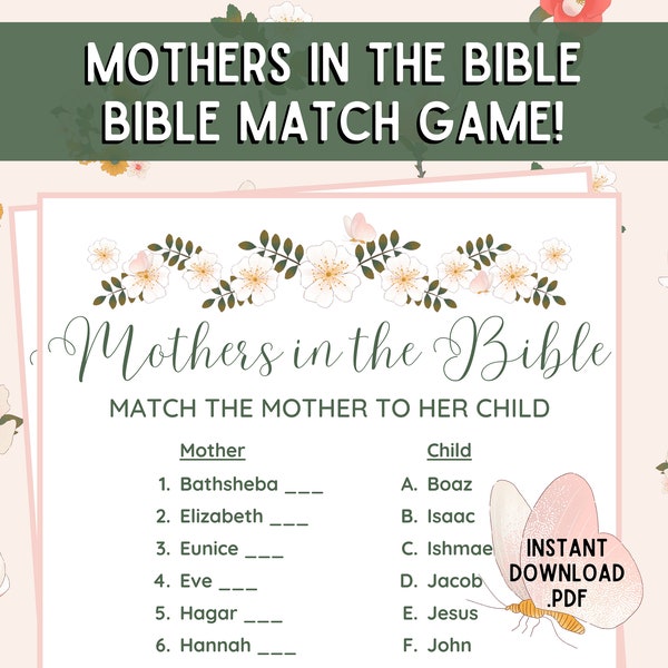 Mothers Day Bible Match Game | Mothers in the Bible Match Party Game | Bible Games for Kids & Adults | Fun Church Party Games | Church Games