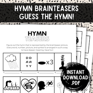 Może przedstawiać: Czarno-biała drukowalna karta pracy z tytułem "Hymn Teasers" i instrukcjami "Odgadnij hymn, który jest przedstawiony na obrazku z zagadką. Każde słowo, liczba, obraz i symbol są ułożone w taki sposób, aby miały głębsze znaczenie. Baw się dobrze!" Karta pracy zawiera pięć zagadek z obrazkami i słowami.